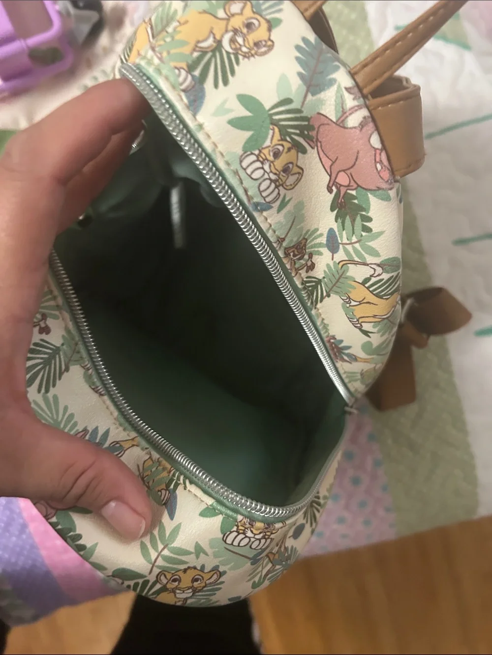 Disney Lion King Mini Backpack - Cream with Green, Pink & Yellow Print